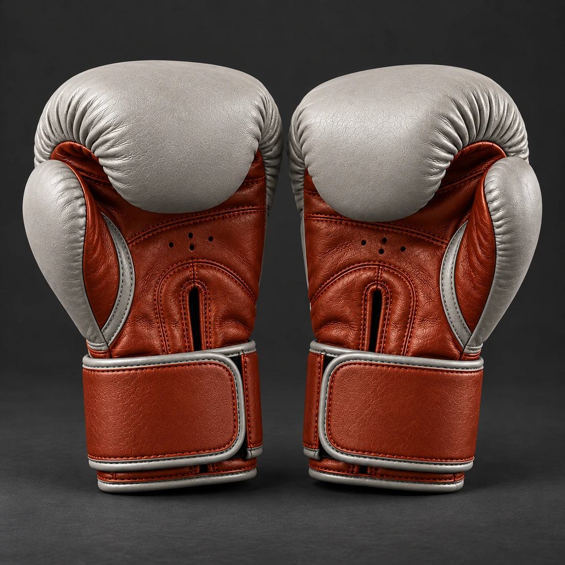 Crimson Sparring Gloves — Stone / Rust — Rear view (AI demo concept)