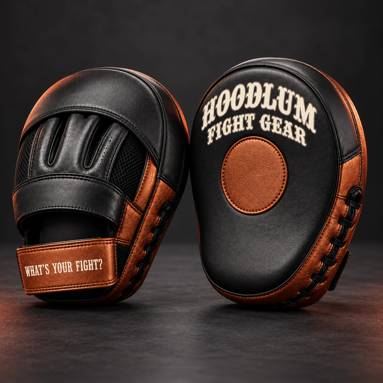 Curved Focus Mitts — Black / Copper — Opposite-side view (AI demo concept)