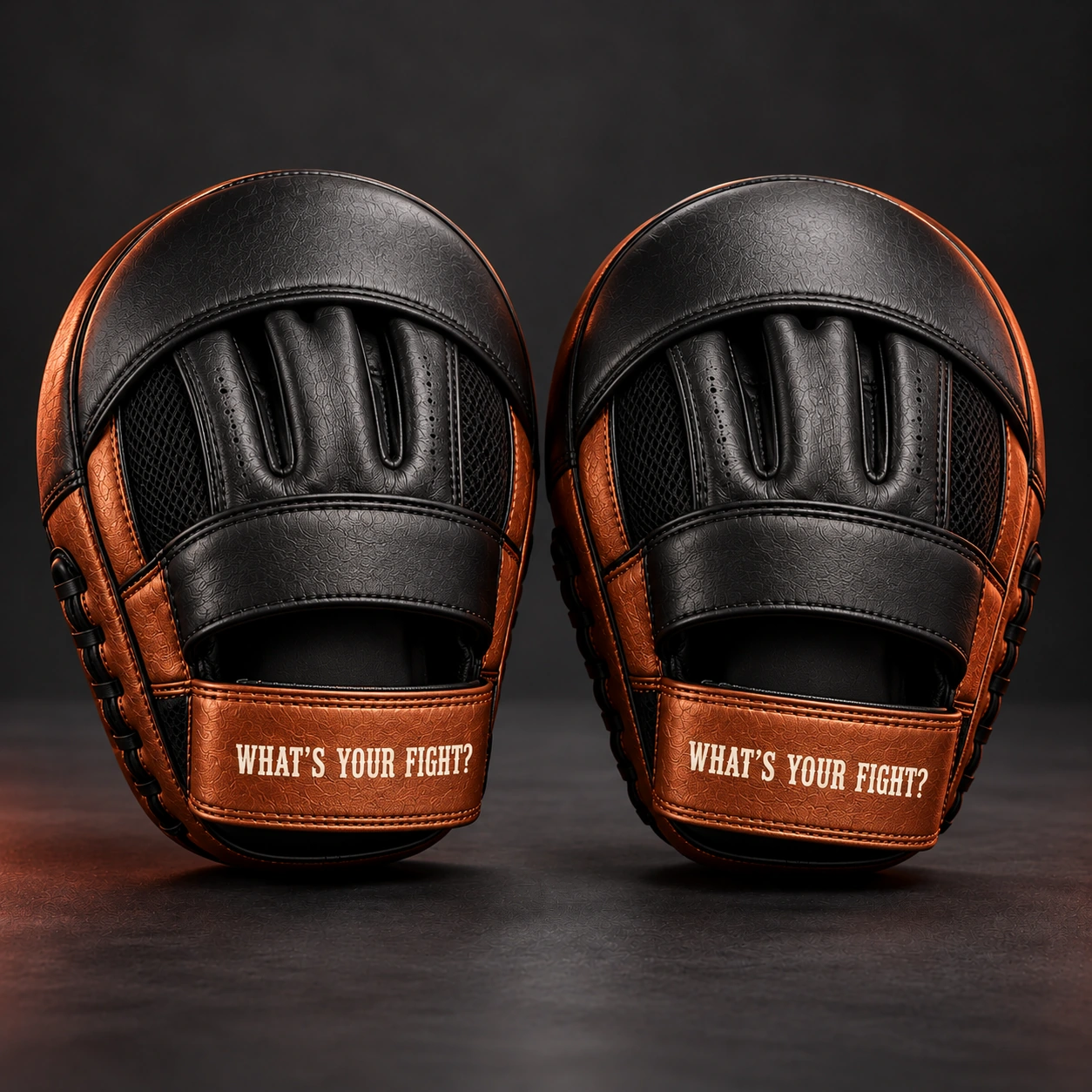 Curved Focus Mitts — Black / Copper — Rear view (AI demo concept)