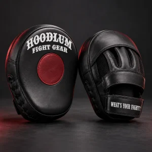 Curved Focus Mitts — Three-quarter view (AI demo concept)