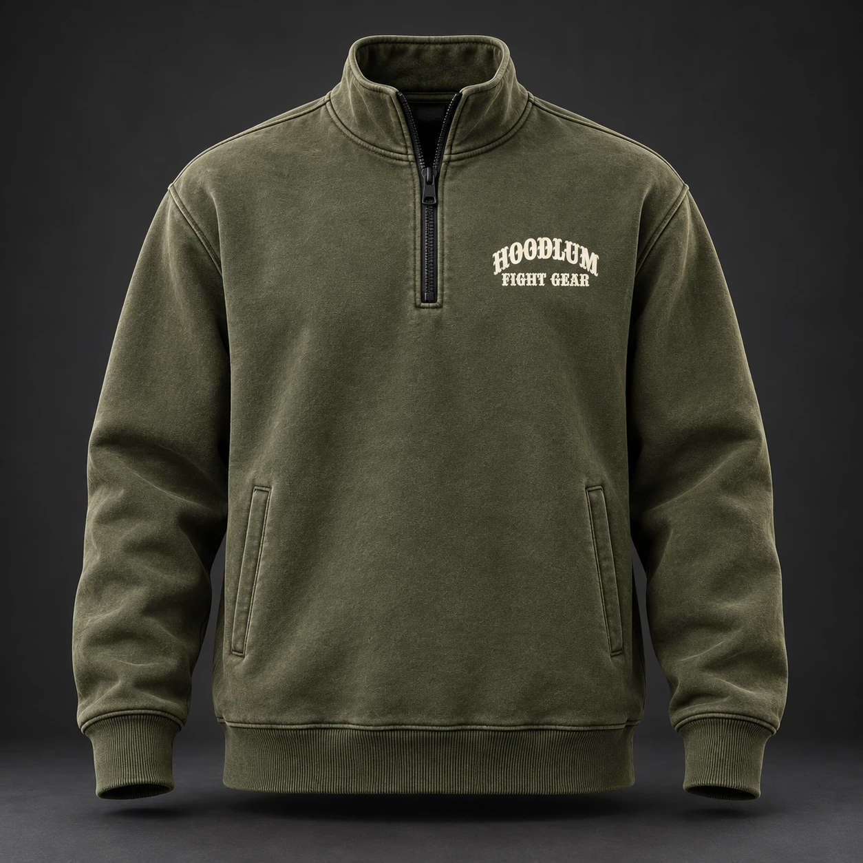 Everyday Fighter Half-Zip — Front view (AI demo concept)