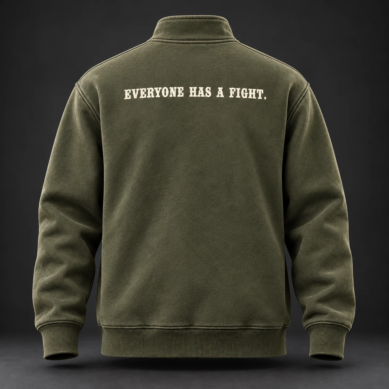 Everyday Fighter Half-Zip — Back view (AI demo concept)