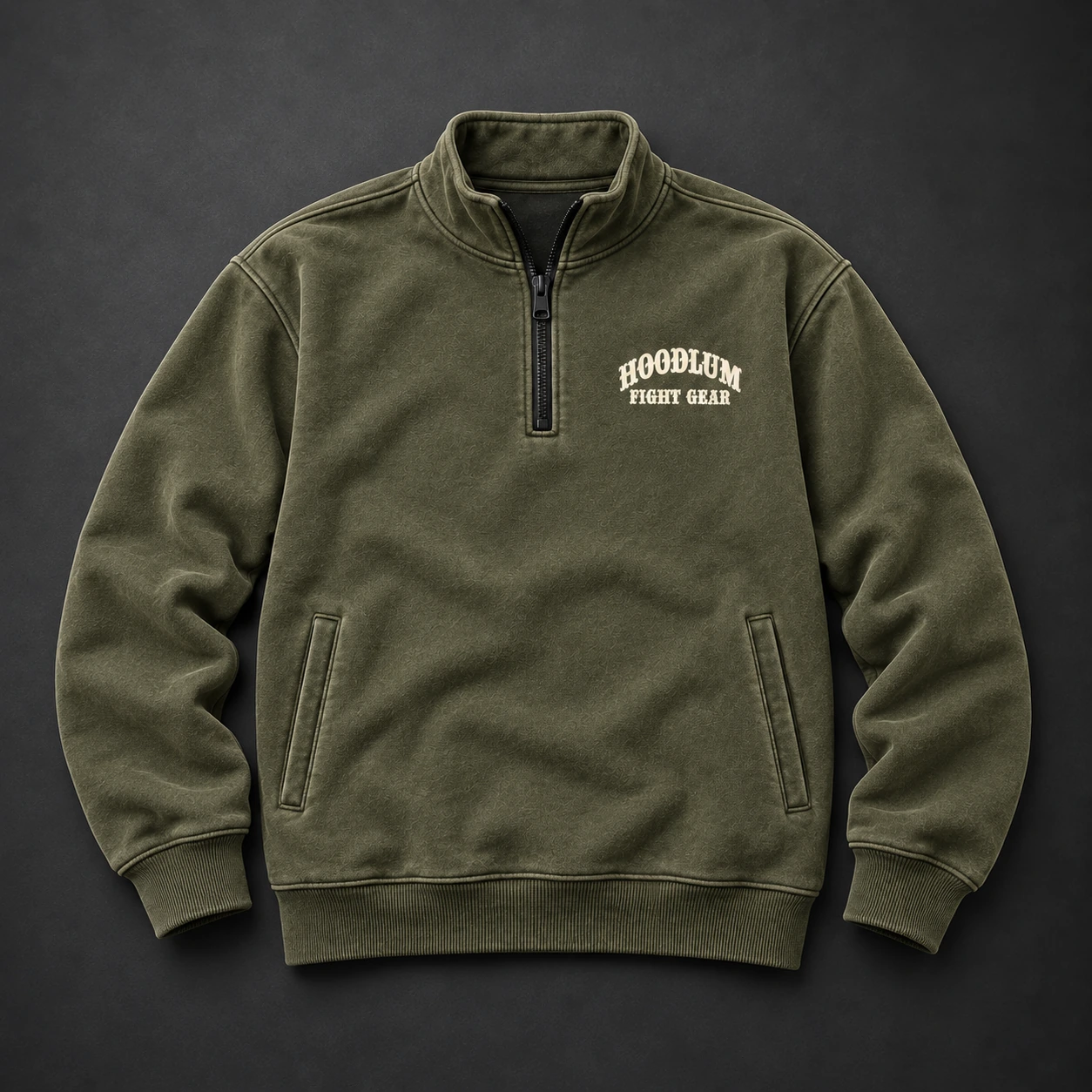 Everyday Fighter Half-Zip — Flat-lay view (AI demo concept)