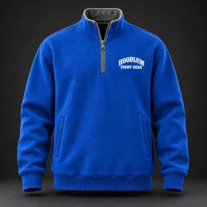Everyday Fighter Half-Zip — Cobalt / Steel — Front view (AI demo concept)