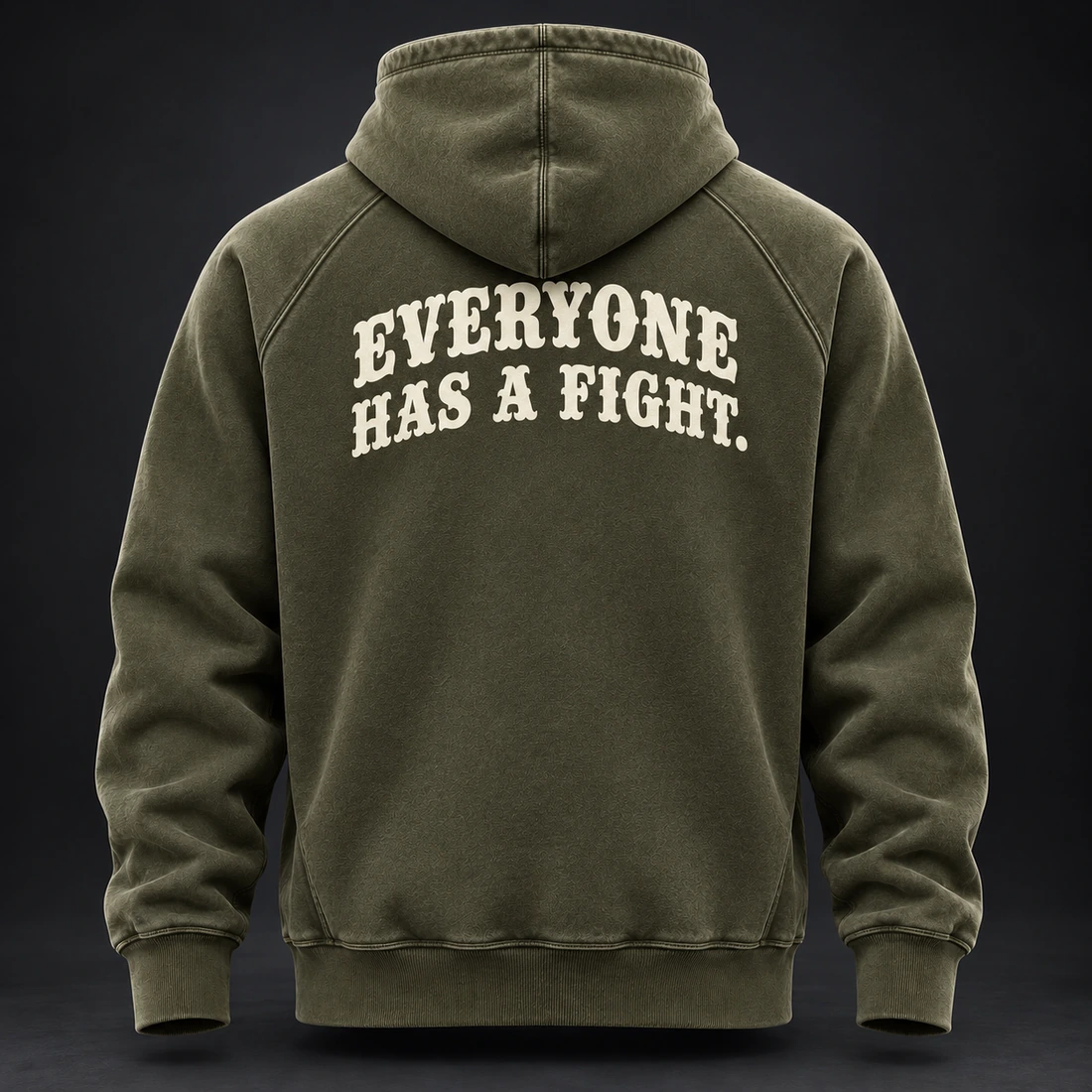 Everyday Fighter Hoodie — Back view (AI demo concept)