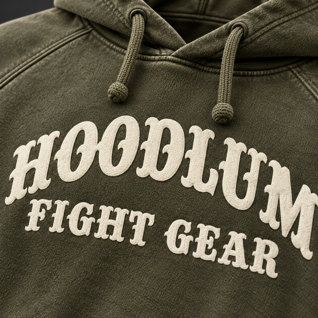 Everyday Fighter Hoodie — Branding detail (AI demo concept)