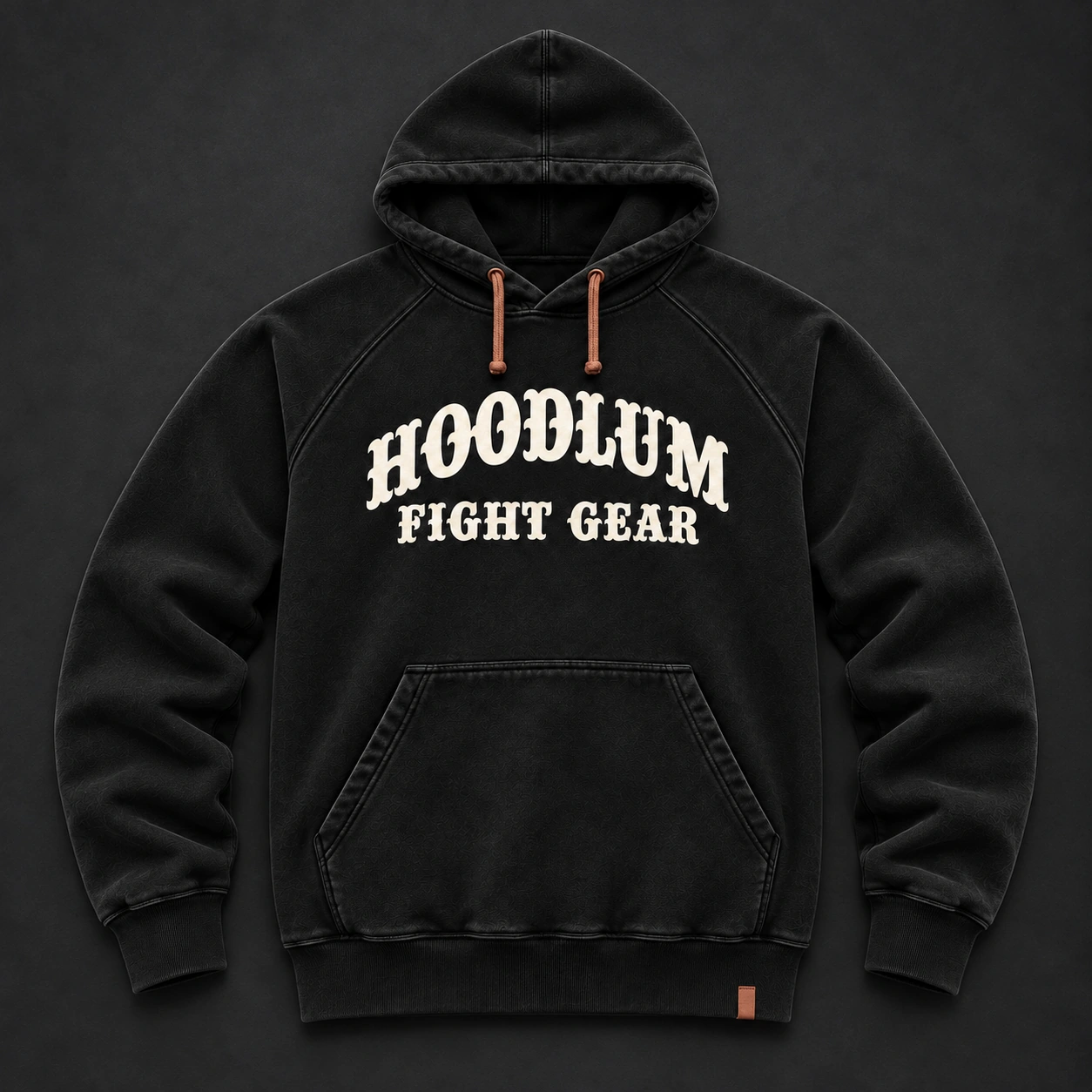 Everyday Fighter Hoodie — Black / Copper — Flat-lay view (AI demo concept)