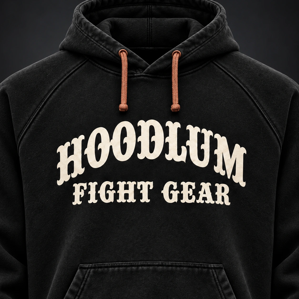 Everyday Fighter Hoodie — Black / Copper — Branding detail (AI demo concept)