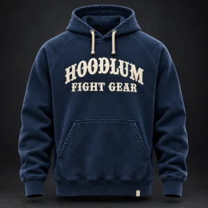 Everyday Fighter Hoodie — Marine / Bone — Front view (AI demo concept)