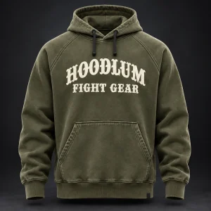 Everyday Fighter Hoodie — Olive / Carbon — Front view (AI demo concept)