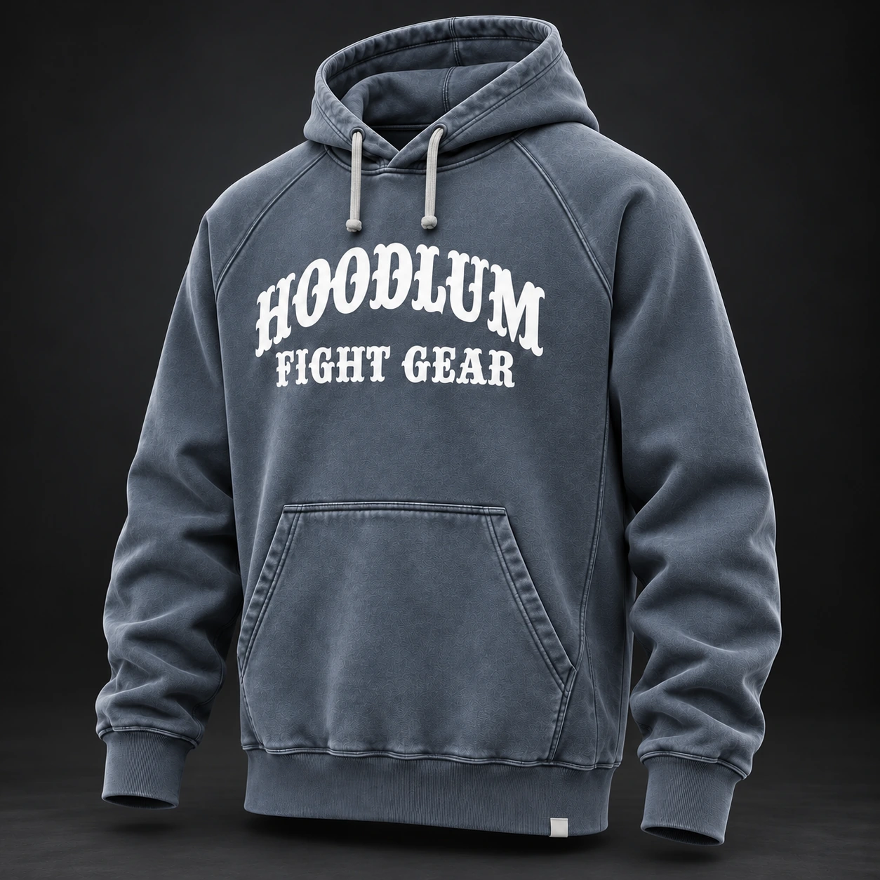Everyday Fighter Hoodie — Slate / Glacier — Three-quarter view (AI demo concept)