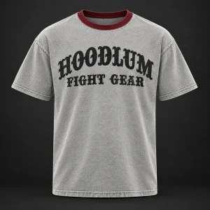 Everyday Fighter Tee — Ash / Burgundy — Front view (AI demo concept)