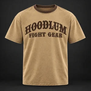 Everyday Fighter Tee — Camel / Espresso — Front view (AI demo concept)