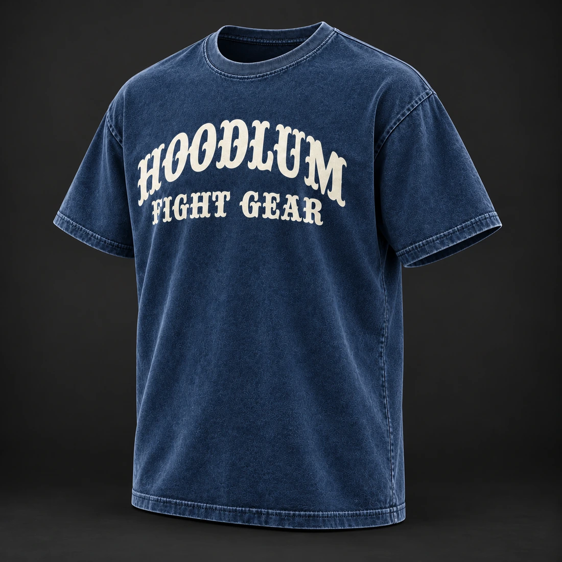 Everyday Fighter Tee — Marine / Bone — Three-quarter view (AI demo concept)