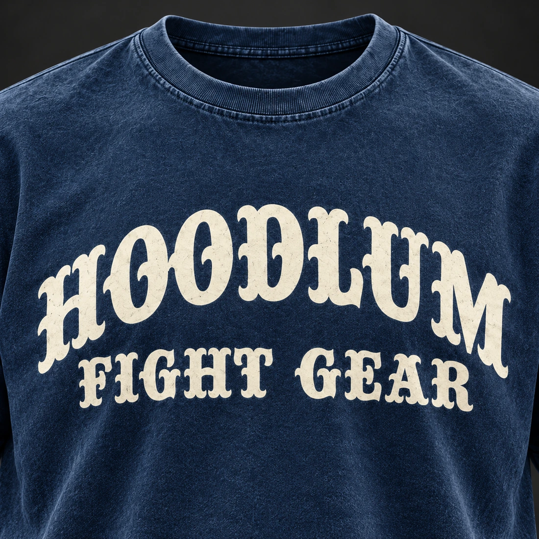 Everyday Fighter Tee — Marine / Bone — Branding detail (AI demo concept)