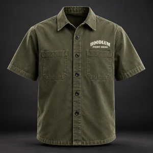 Everyday Fighter Work Shirt — Front view (AI demo concept)
