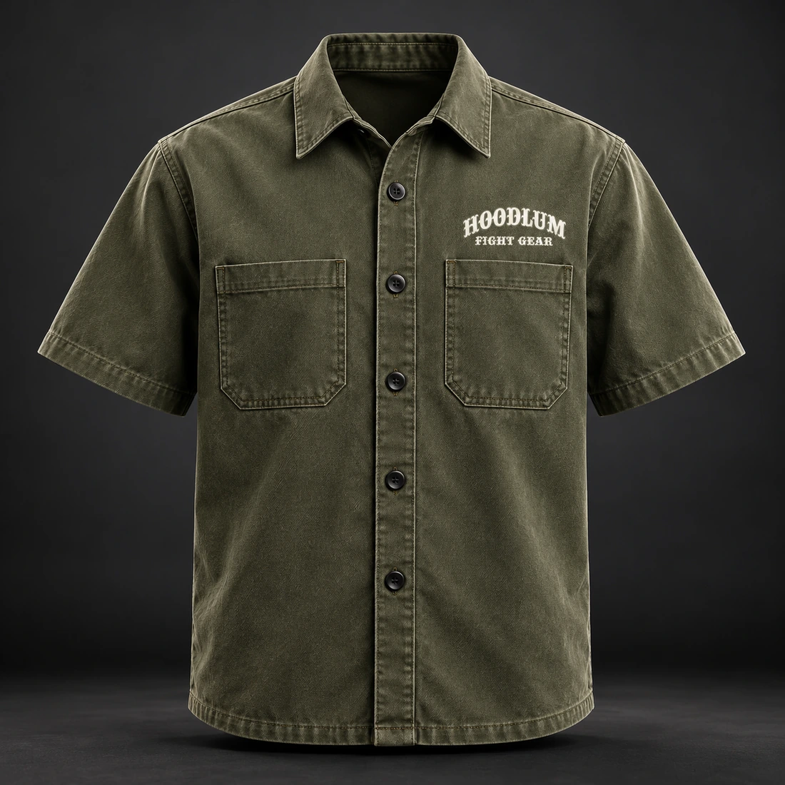 Everyday Fighter Work Shirt — Front view (AI demo concept)