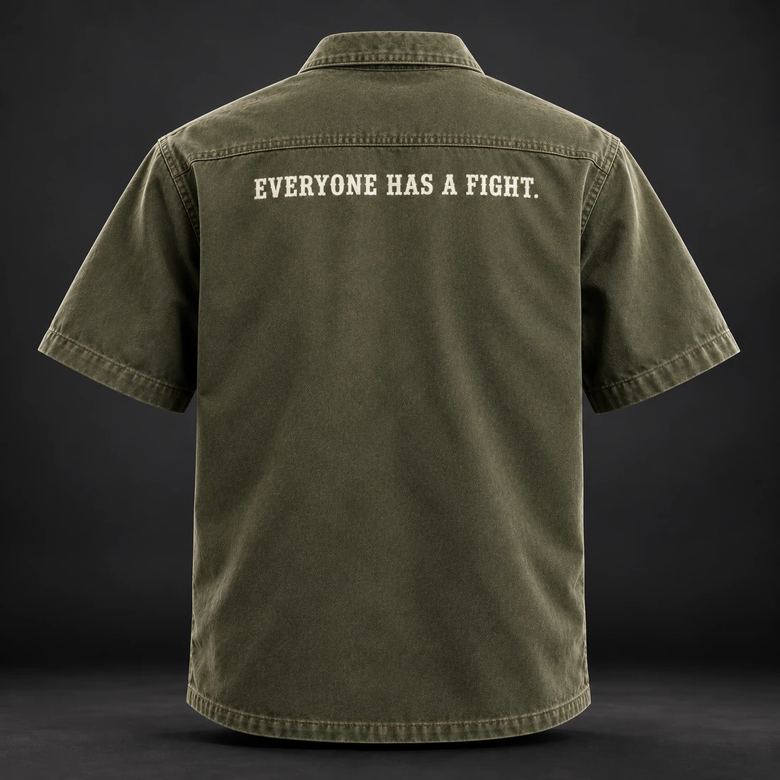 Everyday Fighter Work Shirt — Back view (AI demo concept)