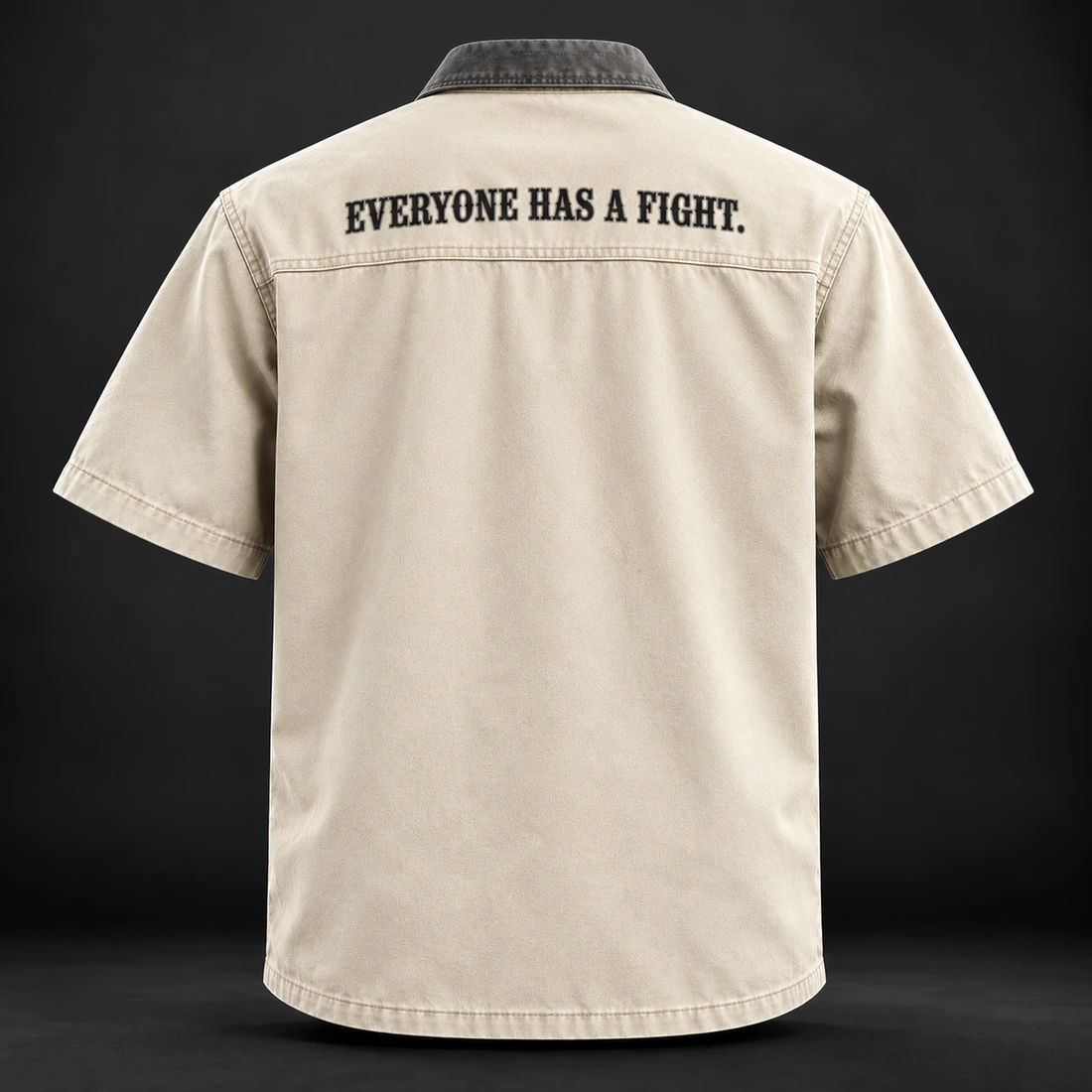 Everyday Fighter Work Shirt — Bone / Graphite — Back view (AI demo concept)