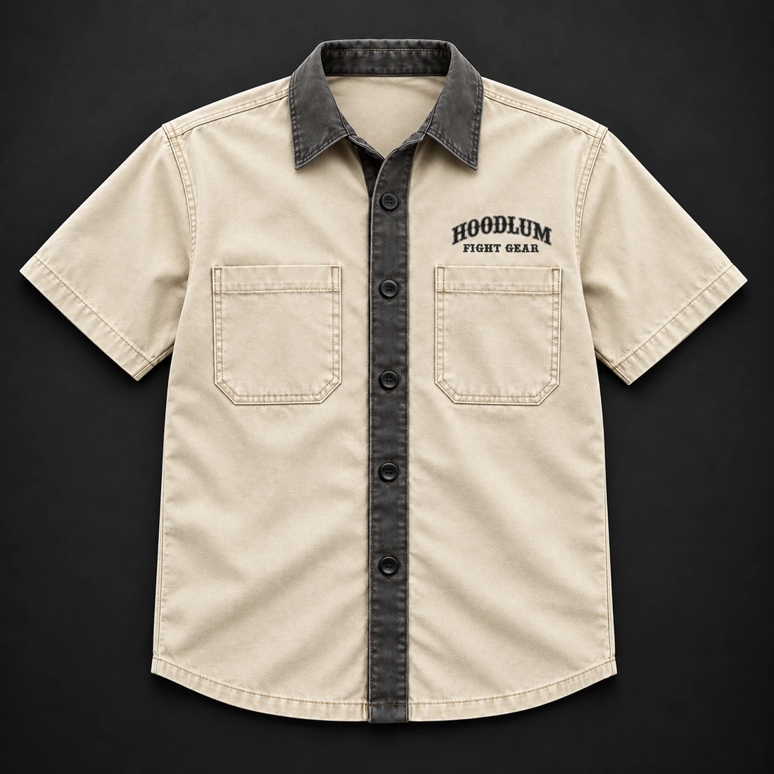 Everyday Fighter Work Shirt — Bone / Graphite — Flat-lay view (AI demo concept)