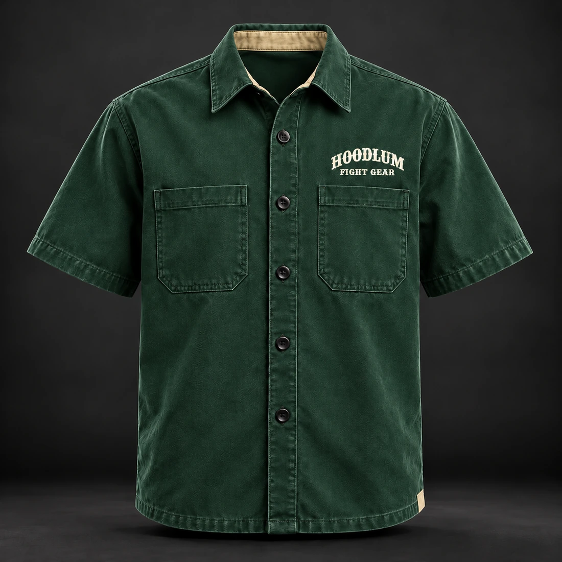 Everyday Fighter Work Shirt — Forest / Sand — Front view (AI demo concept)