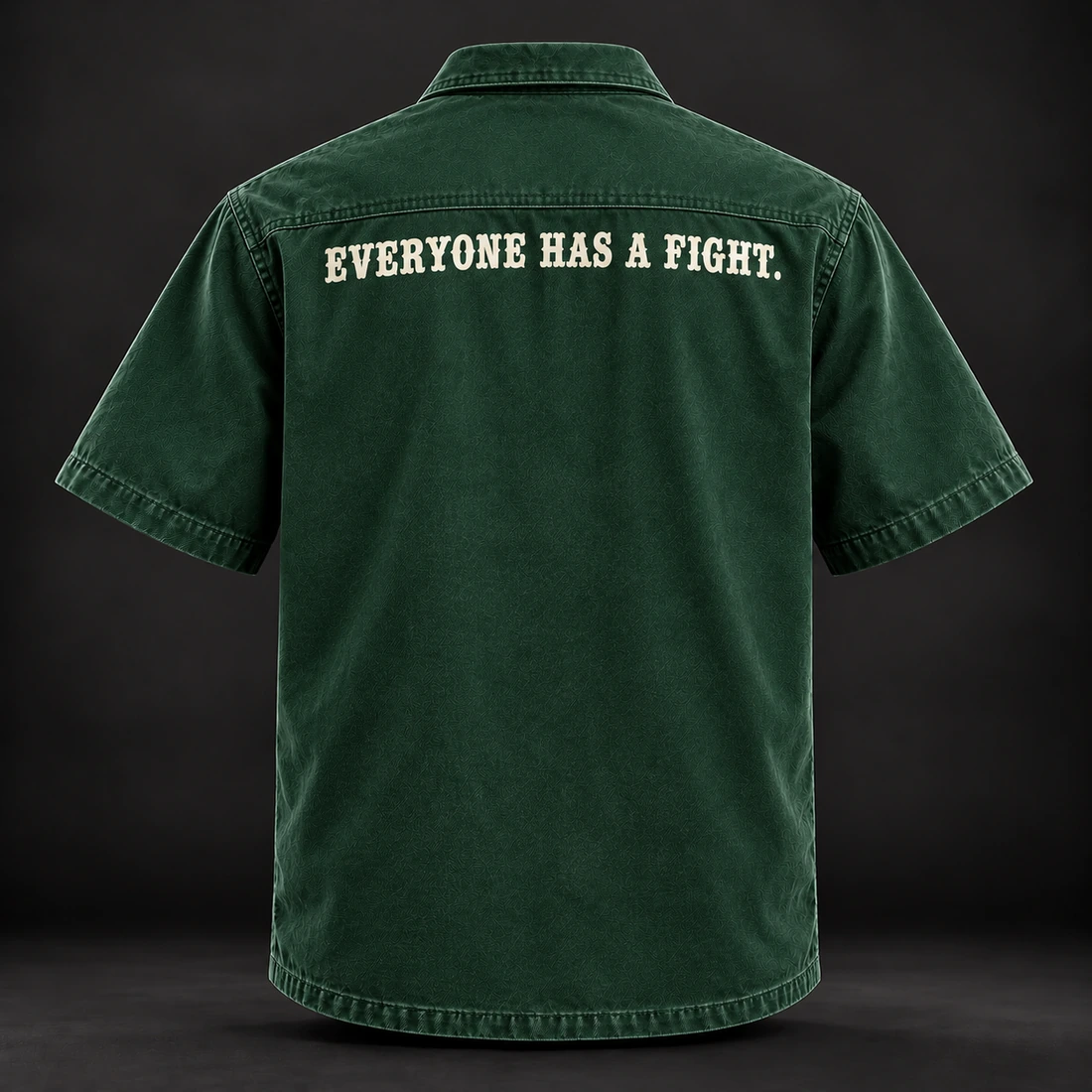 Everyday Fighter Work Shirt — Forest / Sand — Back view (AI demo concept)
