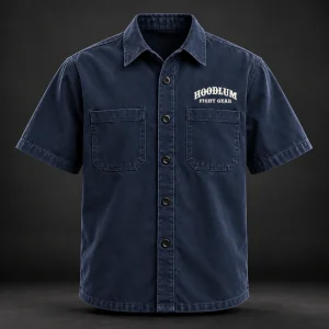 Everyday Fighter Work Shirt — Midnight / Ice — Front view (AI demo concept)
