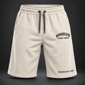 Everyday Jersey Shorts — Bone / Graphite — Front view (AI demo concept)