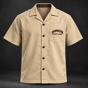 Fight Spirit Camp Shirt — Camel / Espresso — Front view (AI demo concept)