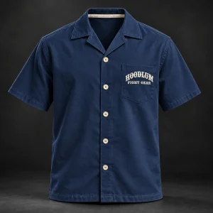 Fight Spirit Camp Shirt — Marine / Bone — Front view (AI demo concept)
