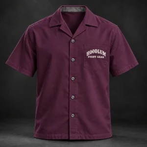 Fight Spirit Camp Shirt — Plum / Pewter — Front view (AI demo concept)