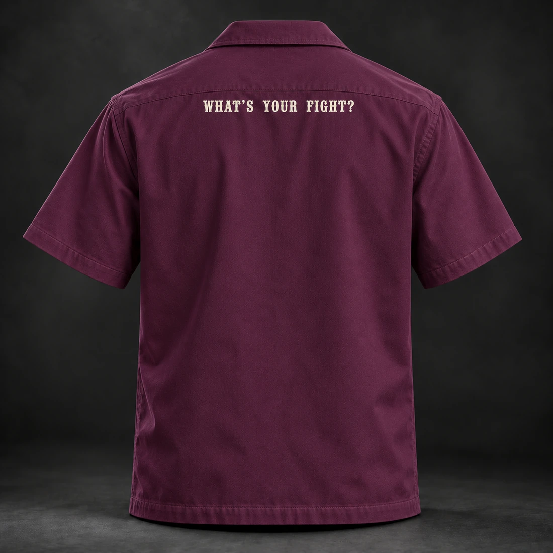 Fight Spirit Camp Shirt — Plum / Pewter — Back view (AI demo concept)