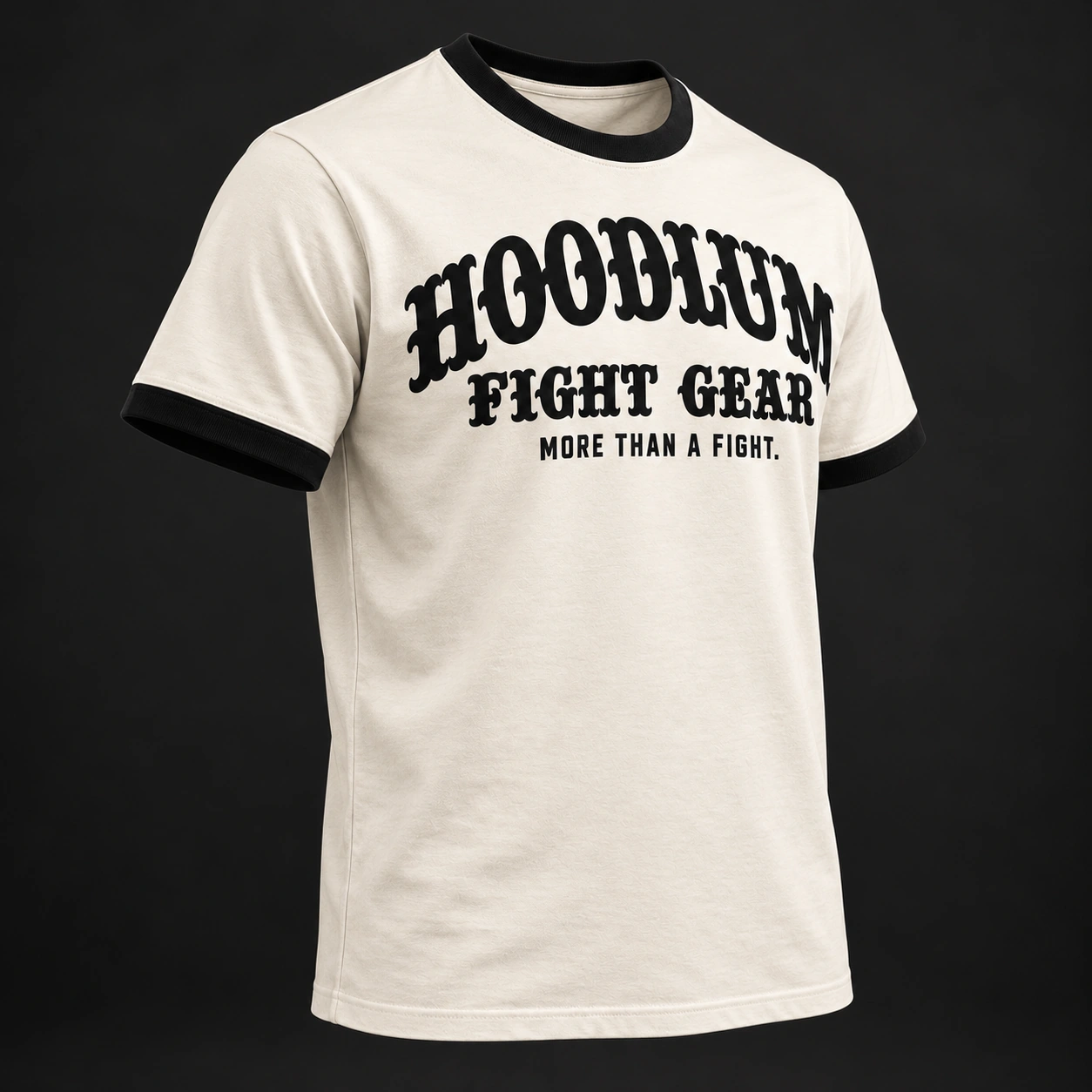 Fight Spirit Ringer Tee — Three-quarter view (AI demo concept)