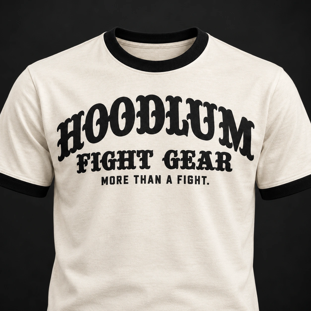 Fight Spirit Ringer Tee — Branding detail (AI demo concept)