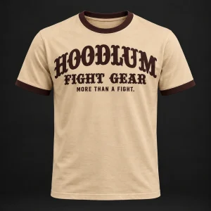 Fight Spirit Ringer Tee — Camel / Espresso — Front view (AI demo concept)