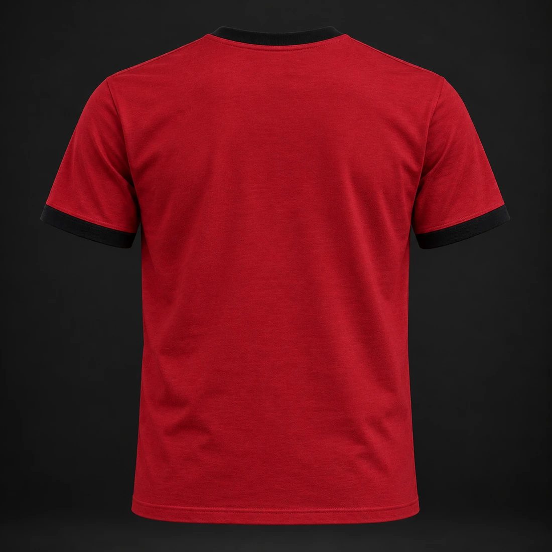 Fight Spirit Ringer Tee — Crimson / Onyx — Back view (AI demo concept)