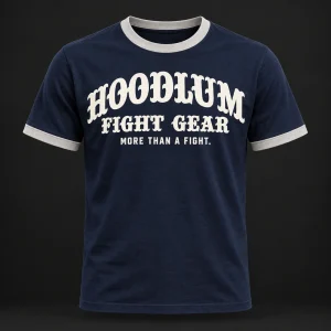 Fight Spirit Ringer Tee — Midnight / Ice — Front view (AI demo concept)