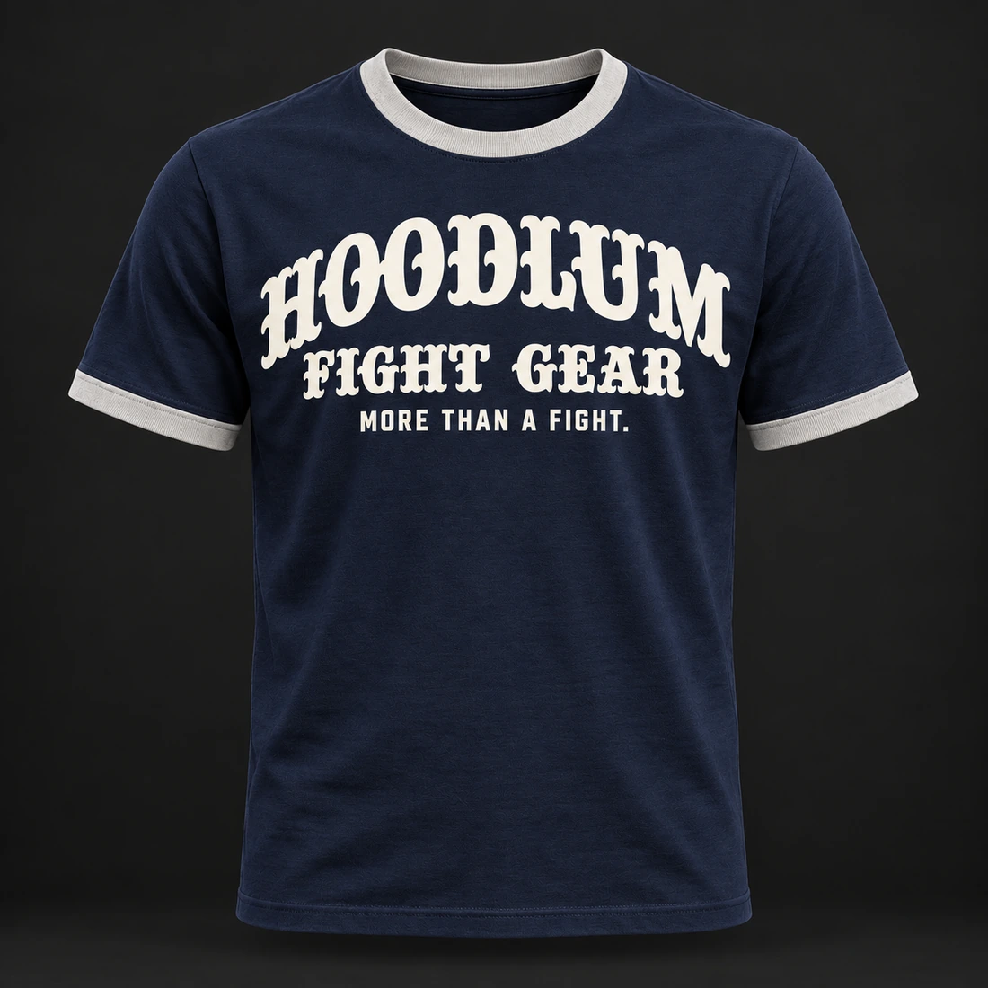 Fight Spirit Ringer Tee — Midnight / Ice — Front view (AI demo concept)