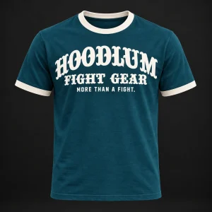 Fight Spirit Ringer Tee — Petrol / Chalk — Front view (AI demo concept)