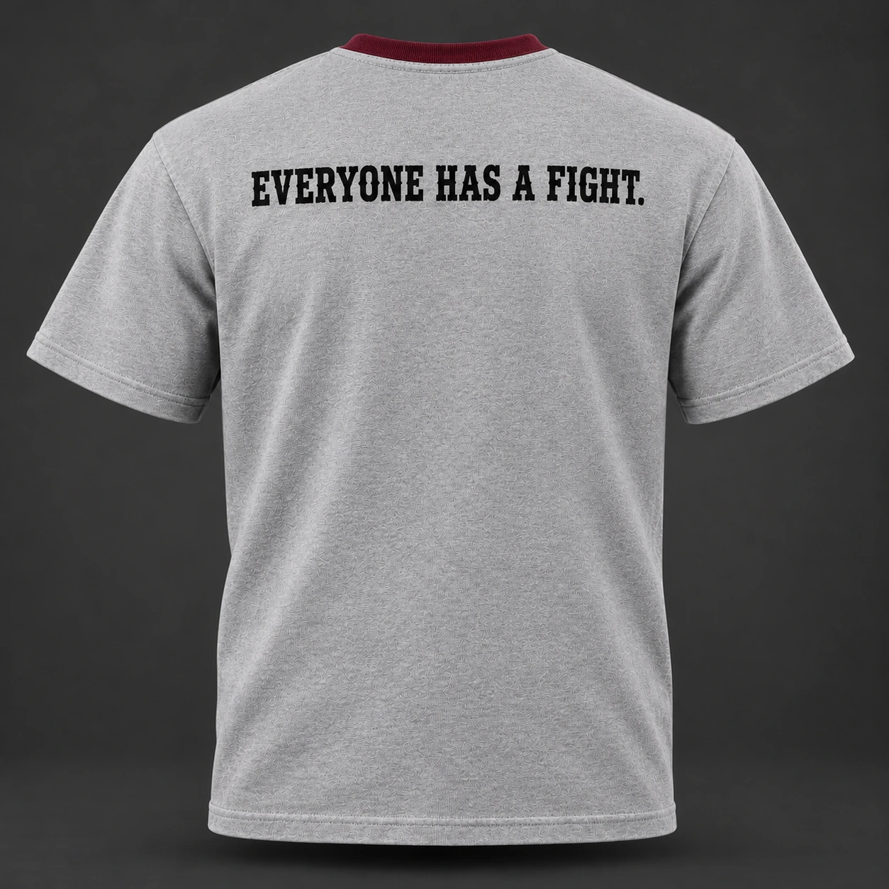 Final Round Pocket Tee — Ash / Burgundy — Back view (AI demo concept)