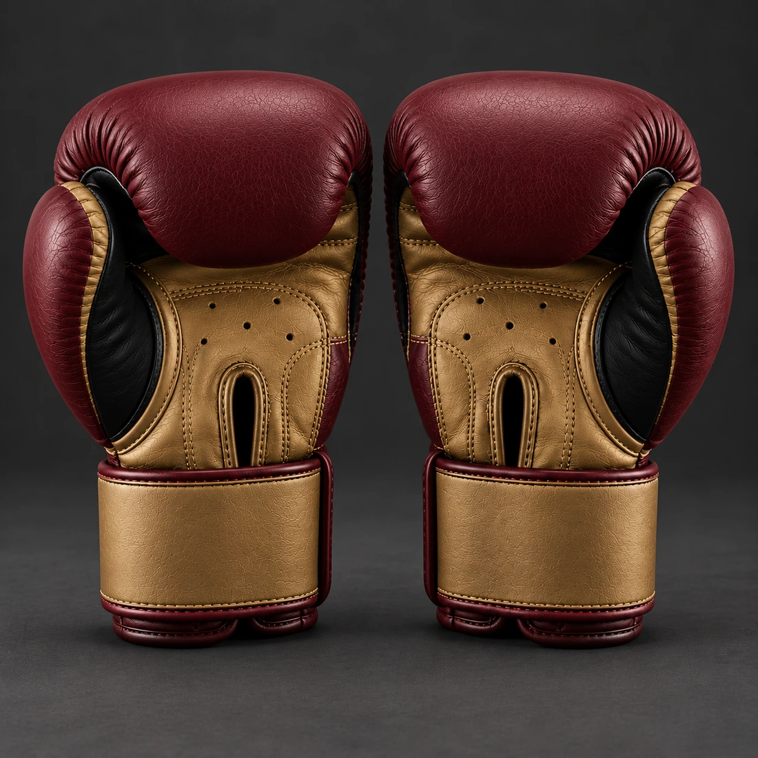 Ghost Training Gloves — Oxblood / Brass — Rear view (AI demo concept)