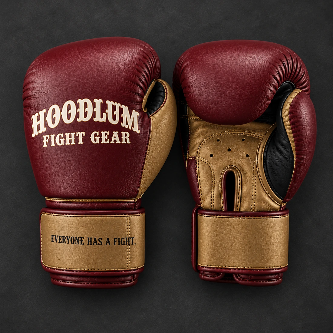 Ghost Training Gloves — Oxblood / Brass — Top view (AI demo concept)