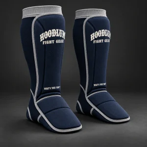Grappling Shin Sleeves — Midnight / Ice — Three-quarter view (AI demo concept)