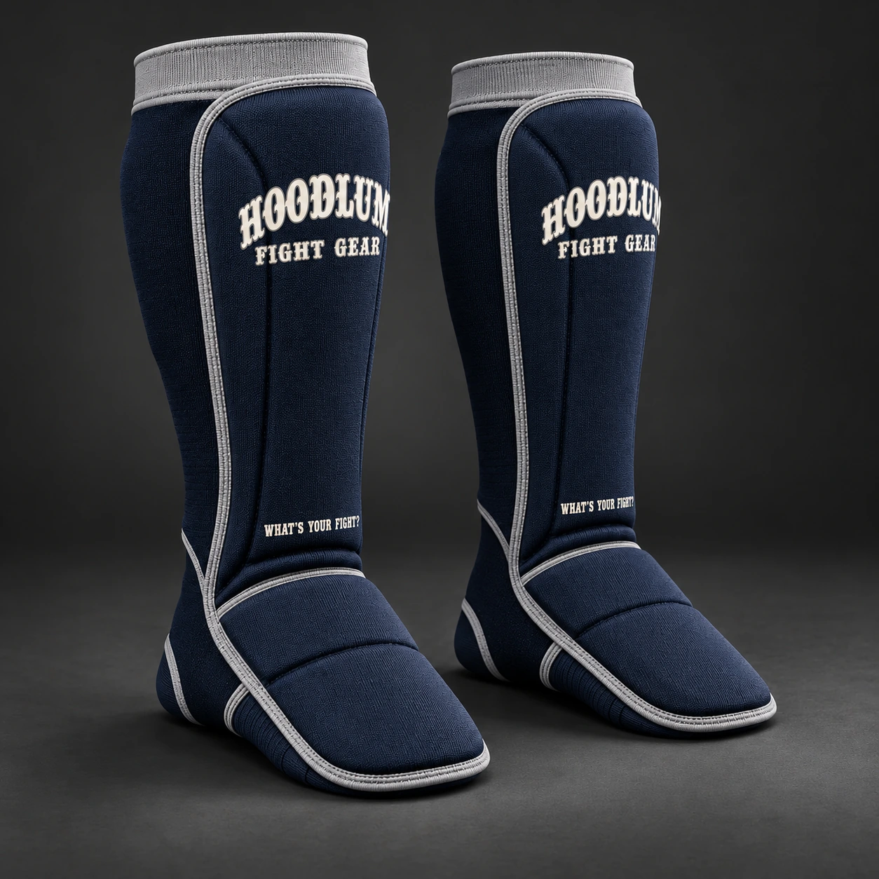 Grappling Shin Sleeves — Midnight / Ice — Three-quarter view (AI demo concept)