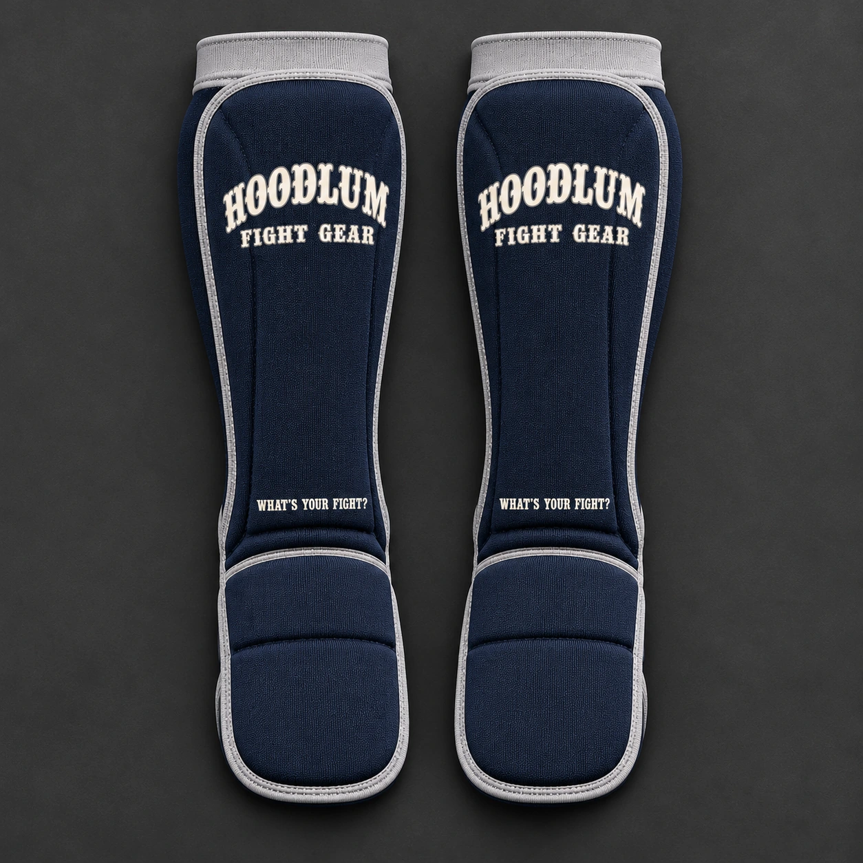 Grappling Shin Sleeves — Midnight / Ice — Top view (AI demo concept)