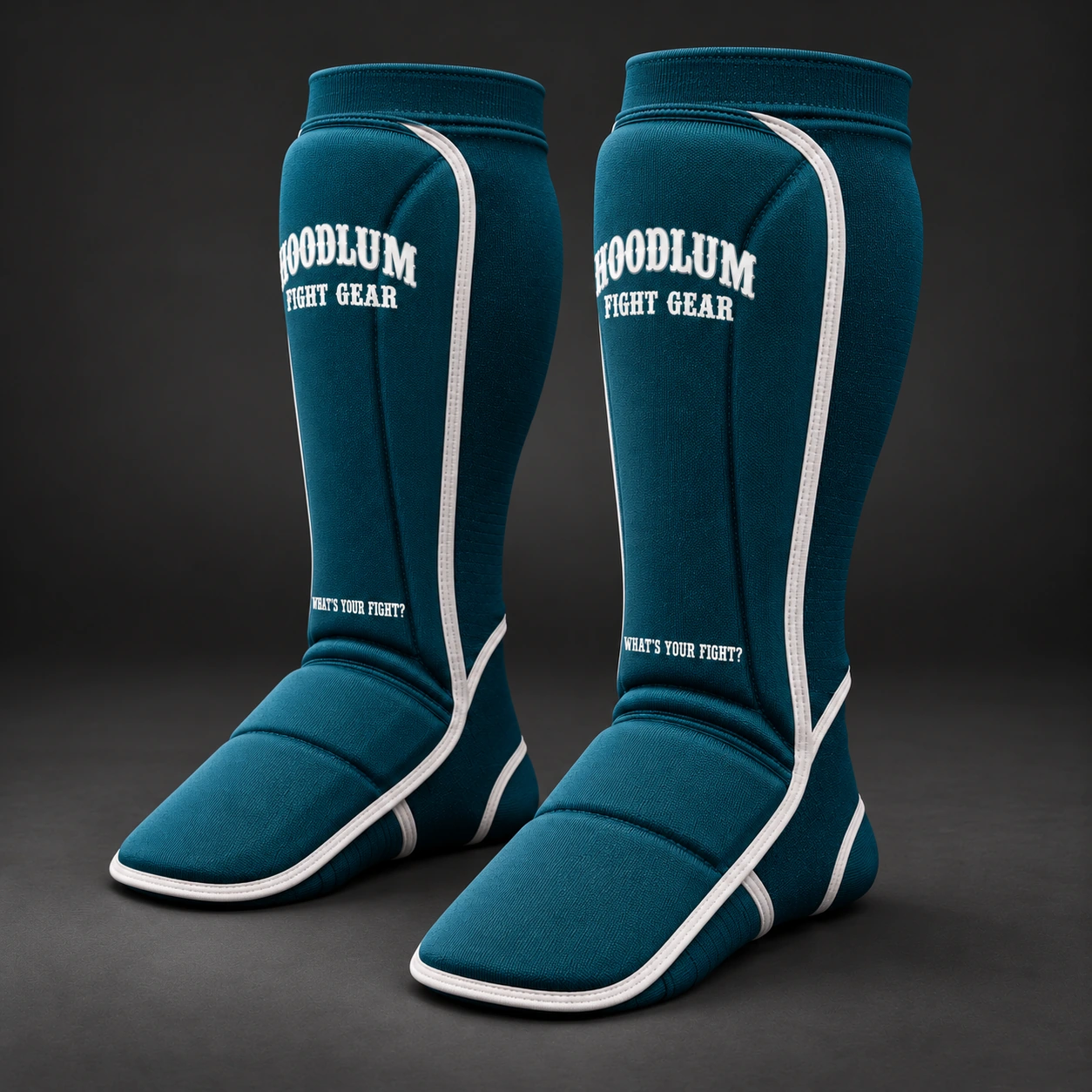 Grappling Shin Sleeves — Petrol / Chalk — Opposite-side view (AI demo concept)
