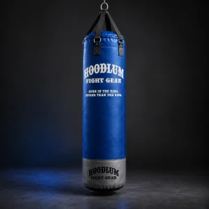 Heavy Bag — Cobalt / Steel — Three-quarter view (AI demo concept)