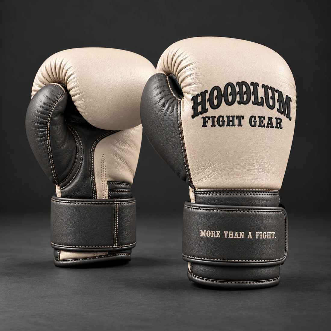 Heritage Boxing Gloves — Bone / Graphite — Opposite-side view (AI demo concept)