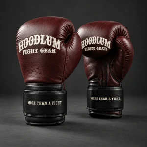 Heritage Boxing Gloves — Three-quarter view (AI demo concept)