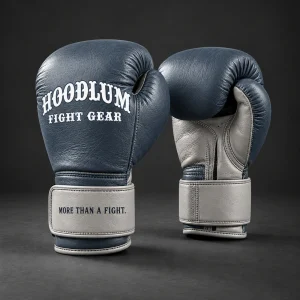 Heritage Boxing Gloves — Slate / Glacier — Three-quarter view (AI demo concept)